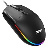 Nulea M100 Maus mit Kabel, Kabelgebundene Maus mit RGB Beleuchtung, Wired Maus mit USB-Anschluss und 1600 DPI Optischer Sensor, 4-Tasten Büro Leise Maus für Laptop/PC/Computer/Mac - Schw