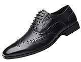 Dadawen Herren Stadtschuhe mit Schnürung Derby Hochzeit Dressing Oxford Business Leder Lack Brogue, Schwarz - Schwarz - Größe: 45 EU