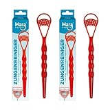 2x Zungenschaber zur Zungenreinigung (2 in 1) I Professionelle Zungenbürste zum Mundgeruch bekämpfen I Schnell und einfach Zungenbelag entfernen I Erhöhen der Mundhygiene und Entlasten des Darms (Rot)