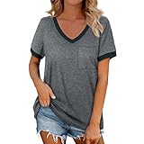 Tshirt Damen Schwarz Sommer Kurzarm Shirts Locker Casual Shirt Basic Einfarbig Shirts Tops Sport Laufshirt Casual Basic Shirt Bluse Sweatshirt Sommershirts Für Frauen,Teenager M