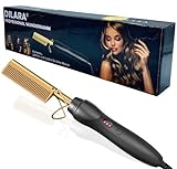 PREMIUM Professional Wunderkamm 2 in 1 Glätteisen I Keramik Haar- und Glättbürste zum Locken, Glätten, Kämmen und Stylen der Haare I Hot heat comb hair straightener für Damen und Frauen (Gold)