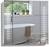 Mood Galaxy LED beleuchteter Badezimmer Spiegelschrank (Tageslichtweiß bei 6500K TÜV geprüft mit Antibeschlag-Pad, Steckdose, Sensor-Schalter und LED-Lichter 60cm x 65cm x12cm (HxBxT) C19