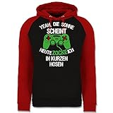 Shirtracer Nerd Geschenke - Heute zocke ich in kurzen Hosen grün weiß - XXL - Schwarz/Rot - Spruch - JH009 - Baseball H