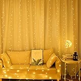 ZHBU Window Curtain Lights,USB Powered Wall Hanging Fairy Lights Waterproof String Lights with Remote,8 Modes Light Curtain for Christmas New Year Valentines Day Party-Warm White 3m x 3m 300