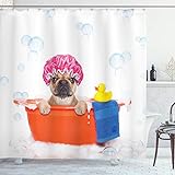ABAKUHAUS Komisch Duschvorhang, Haustier Hund mit Bad, Moderner Digitaldruck mit 12 Haken auf Stoff Wasser und Bakterie Resistent, 175 x 240 cm, M