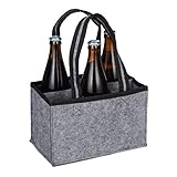 Relaxdays 6er Flaschenträger, Filz, Männerhandtasche Bier, Stoff Flaschentasche für 0,5 l Flaschen, 15x24x15cm, grau, 1 Stück