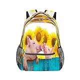 Rucksack mit lustigem Schwein, Sonnenblume, Laptop-Rucksack, wasserdicht, Schule, Büchertasche, Freizeit, Reisen, Wandern, Camping, Tagesrucksack für Damen und H