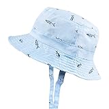 YASSON Kinder Sonnenhut Junge Mädchen Fischerhut Sommer Breite Krempe UV-Schutz Outdoor Hut Doppelte Bedrucken 52cm Hellb