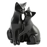 Katzenfigur mit zwei Katzen, Motiv 'Mr & Mrs Cat', Zierelement für Katzenliebhaber, Weiß, Kunstharz, Schwarz , 21 x 16 x 12