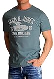 Herren T-Shirt Jack and Jones Rundhals Print Tee Regular Fit Crew Neck Top (799 Michael Dark Slate, L)