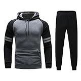 AILIEE Herren 2-teiliges Kapuzenpullover Jogginghose Streifen Trainingsanzug Langarm Sweatjacke Atmungsaktives Freizeit Sporttraining Sportbekleidung Sportswear(Schwarz,L)