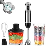 Stabmixer, Wancle 4-in-1 Pürierstab Edelstahl Set, 16-Geschwindigkeiten & Turbotaste, 600 Watt, geeignet für die Zubereitung von Babynahrung, Salaten, Suppen und Gemü