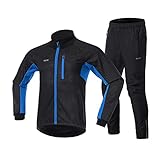 LOXO CASE Herren Fahrrad Trikot Set Winter, Radjacke +Lange Radhose Wasserdicht Winddicht Atmungsaktiv Reflektierend Warm Fleece Fahrradbekleidung Set Radtrikot,Blue,M