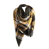 Dancila XXL Damen Schal Kariert übergroßer Quadratisch Deckenschal Herbstschal Winterschal Karo Tartan Streifen Plaid Muster Oversized Fransen Poncho (Gelb/Schwarz Gemischt)