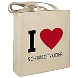 Stofftasche mit Stadt/Ort 'Schwedt/Oder ' - Motiv I Love - Farbe beige - Stoffbeutel, Jutebeutel, Einkaufstasche, B