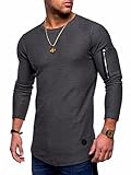 T-Shirt Herren Rundhals Schmücken Reißverschluss/Einfarbig Schulterfalten Langarmshirt Herren Slim Fit Mode Sport T-Shirt Herren Frühling Herbst Lassig Base Shirt H