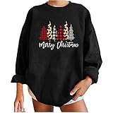 eiuEQIU Weihnachten Kostüme für Damen Lange Ärmel Pullover Rundhals Loose Bluse Weihnachts Tshirt Sweatshirts Mädchen Große Größe Langarmshirt Freizeit Oberteile Tops für Herbst und W