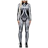 ROYIYI Jumpsuit Halloween Kostüm Damen Skelett Overall Jumpsuit Knochen Skeleton Anzug Karneval Fasching (T1, XL)