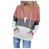 Minenany Pullover Damen Langarm Weich Bequem Pulli Herbst Oberteile Halber Reißverschluss Hoodie Mode Farbblock Langarmshirt Sw