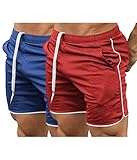 COOFANDY Herren-Trainingsshorts, Bodybuilding, Sport, Laufen, Training, Jogger, Fitnessstudio, kurze Hose mit Taschen, 2 Stück (Königsblau/Rot), X