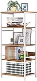 CCEZ Vintage 5-Tier Bücherregal Stabiles Standregal, hohes Bücherregal Regal Leiterregal für Büro, Wohnzimmer, Industrial Aufbewahrungsregal Ablagen Küchenregal Mikrowellenhalter Bäcker Regal(Weiß)