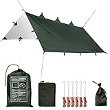 CharaVector Camping Zeltplane Tarp 3x3m für Hängematte Tarpaulin Zeltunterlage Wasserdicht Regenschutz Sonnenschutz UV Schutz Ultraleicht Tragbare mit Ösen Picknickdecke für Outdoor-Aktivitäten Grü