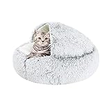 Shujin Katzenhöhle Plüsch Katzenbett 2 in 1 Faltbar Kuschelhöhle Halbgeschlossenes Schlafsack Warm Rund Waschbar Katzenhaus Schlafplatz Bett für Katzen Klein H