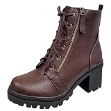Stiefel Damen Wasserdicht Winterschuhe Outdoor Trekking Stiefeletten PU Leder Gemütlich Arbeitsstiefel Ankle Combat Boots Draussen Wanderstiefel Schnü