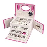 QWp Schmuckkästchen Tragbarer Schmuck Schatulle Box Mode Ohrringe Rings Halskette Speicher-Fall-Frauen-Speicher-Organisator Container Schmuck-Box Schmuck-Organisatoren (Color : Pink)