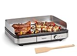 Tefal Maxi Plancha Elektro-Tischgrill CB690D | Extra groß | Antihaftbeschichtete Teppanyaki Platte | Leichte Reinigung | Innen und außen nutzbar | Inkl. abnehmbarem Windschutz + Holzspatel | 2300W