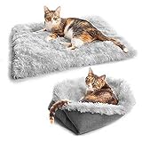 TOKINCEN Katzenbetten für Indoor Katzen, Funktion 2 in 1 Katzenbett Hundebett Selbstwärmende Flauschige Katzenmatte Weiche Plüsch Katzendecke für Kleine Hunde und Katzen, Maschinenwaschb