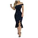 Kobay-Damen Frühling Sommer komfortabel Hautfreundlich Damenmode Festes Kleid Schlichtes Kleid mit kalter Schulterrüsche und Lockerem S