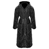 Gräfenstayn® Damen & Herren Kuschelfleece Bademantel mit Kapuze Größe S-XXXL Öko-Tex Standard 100 Flanell Fleece (L, Schwarz)