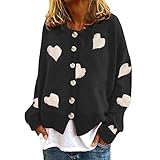 Herbst Und Winter Casual Fashion Damen Rundhalsausschnitt Love Printing Langarm Einreiher Pullover Lose Bequeme Pullover Jacke D