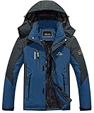 KEFITEVD Warme Übergangsjacke Herren Softshell Thermo Winter Jacke Trekkingjacke Kurz Parka Wasserdicht Atmungsaktiv Wanderjacke Angelbekleidung Denimblau S