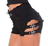 DELEY Frauen Hohe Taille Denim Jeans Shorts Mini Hot Pants Sexy Clubwear Sommer Strand Hose Schwarz Größe L