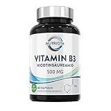 Vitamin B3 Nicotinamid 500 mg - 180 Hochdosiert Niacin-Kapseln ohne Flushing-Effekt (Flush Free) - Veganes Nicotinsäureamid Vitamin B3