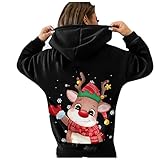 OverDose Damen Weihnachten Frauen Reißverschluss Dots Print Tops Mit Kapuze Sweatshirt Pullover Bluse T-Shirt Home Party Schlank Täglich Karneval Outw