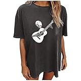 Zilosconcy Halloween T-Shirt Damen Sommer Oberteile Große Größen Schädel Muster Drucken Tee Tops Rundhals Kurzarm Basic Shirt Casual Lose Pullover Sweatshirt Teenager B