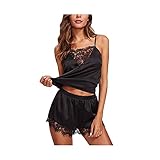 YUGHGH Spitze Negligee V-Ausschnitt Babydoll Lingerie Öffnen Zurück Nachtwäsche Kleid Dessous Unterwäsche für Damen mit Panties (Schwarz, L)