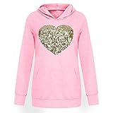 yiouyisheng Hoodie Damen Kapuzenpullover Liebe Pailletten Muster Herbst Winter Pullover Teenager Mädchen Sweatshirt mit Tasche, Longsleeve Tops Kapuzenpulli, Gelb Schwarz Rosa Rot Weiß