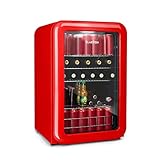 Klarstein PopLife Retro Getränkekühlschrank - 115 Liter, 0-10°C, doppelt verglaster Fronttür, LED-Licht, nur 39 dB, Retro-Kühlschrank, Mini-Kühlschrank,