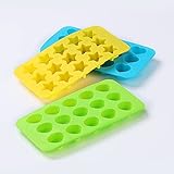 Vpqnee 3er-Pack mittelgroße blaue herzförmige, grüne muschelförmige und gelbe sternförmige Silikonform Lebensmittelechte verdickte Schokoladen- und Süßigkeits-Silikon-Back
