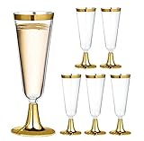 6 Stück Sektgläser Champagnergläser Set,Wiederverwendbar Unzerbrechlich Weingläser,Elegantes Stapelbare Stielglas mit Goldenem Rand,Klare Biergläser,für Party,Hochzeit,Geburtstag,Jahrestag Geschenk