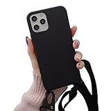 Hadwii Handykette Hülle für iPhone 12 Pro,iPhone 12 mit Kordel zum Umhängeband,Weich Flüssiges Silikon Handyhülle mit Einstellbar Nylon Gurt Schutzhülle für iPhone 12 Pro/12- - Schw