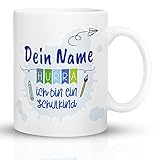 Kaffeebecher24 - Geschenk zur Einschulung Junge und Mädchen - Personalisiert mit Name - Spülmaschinenfest - Geschenke Einschulung - Schulkind Tasse (Junge)