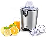 ROMMELSBACHER Zitruspresse ZP 60/E - leistungsstarker/leiser Motor, Edelstahlsieb, klappbare Auslauftülle, Nachtropfstopp, 2 Presskegel (für große und kleine Früchte), 100 Watt, E