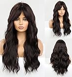 LEMEIZ Dunkelbraune Perücke für Frauen, lange gewellte Perücken mit Pony, hitzebeständige Faser, synthetische Perücken für Cosplay Damen LEMEIZ-209