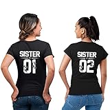 Best Friends Sister 01 Sister 02 Passende Paar T-Shirts Damen Schwester Partner Set - XL - Sister 01 - Schwarz - D