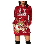 Damen Weihnachts Hoodie Party Kleider Weihnachts Kostüm Cartoon Drucken Oberteil Langarmshirt LäSsig Sweatshirt Pullover Winter Knopf Sweatshirt Elegant Shirtkleider Schmaler Rock